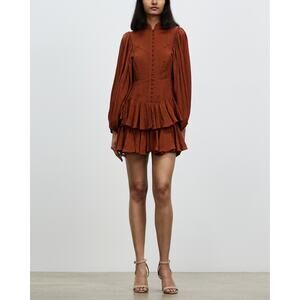 Shona Joy Paprika Mila Balloon Sleeve Frill Ruffle Tiered Mini Dress Size 4